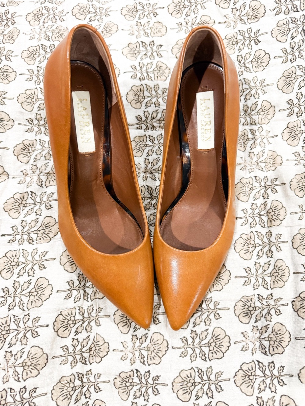 Ralph Lauren Tan Leather Pointed-Toe Pumps